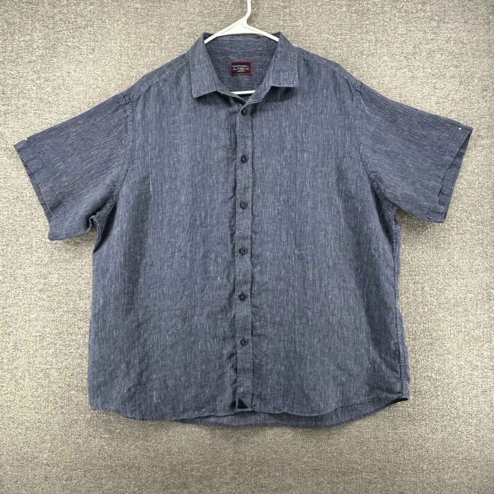 Untuckit Canon Released Fit Shirt Men Sz XL blue Linen Short Sleeve